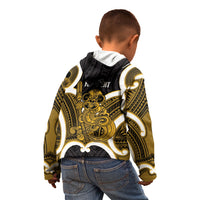 Kowhai Aotearoa Atua Tumatauenga Personalised Kid Hoodie Maori God Of War Tiki With Taiaha LT14 - Polynesian Pride