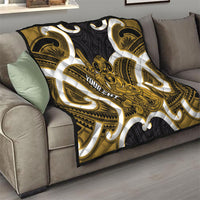 Kowhai Aotearoa Atua Tumatauenga Personalised Quilt Maori God Of War Tiki With Taiaha LT14 - Polynesian Pride