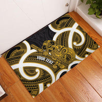 Kowhai Aotearoa Atua Tumatauenga Personalised Rubber Doormat Maori God Of War Tiki With Taiaha LT14 - Polynesian Pride
