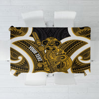Kowhai Aotearoa Atua Tumatauenga Personalised Tablecloth Maori God Of War Tiki With Taiaha LT14 Yellow - Polynesian Pride