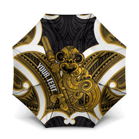 Kowhai Aotearoa Atua Tumatauenga Personalised Umbrella Maori God Of War Tiki With Taiaha LT14 One Size Folded 11.42 inch Opened Diameter 37.4 inch Yellow - Polynesian Pride