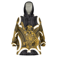 Kowhai Aotearoa Atua Tumatauenga Personalised Wearable Blanket Hoodie Maori God Of War Tiki With Taiaha LT14 One Size Yellow - Polynesian Pride