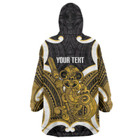 Kowhai Aotearoa Atua Tumatauenga Personalised Wearable Blanket Hoodie Maori God Of War Tiki With Taiaha LT14 - Polynesian Pride