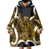 Kowhai Aotearoa Atua Tumatauenga Personalised Wearable Blanket Hoodie Maori God Of War Tiki With Taiaha LT14 - Polynesian Pride
