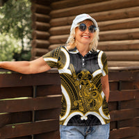 Kowhai Aotearoa Atua Tumatauenga Personalised Women Polo Shirt Maori God Of War Tiki With Taiaha LT14 - Polynesian Pride