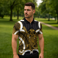 Kowhai Aotearoa Atua Tumatauenga Personalised Zipper Polo Shirt Maori God Of War Tiki With Taiaha LT14 - Polynesian Pride