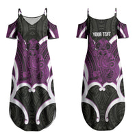 Waiporoporo Aotearoa Atua Tumatauenga Personalised Couples Matching Summer Maxi Dress and Long Sleeve Button Shirt Maori God Of War Tiki With Taiaha LT14 - Polynesian Pride