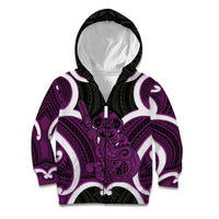 Waiporoporo Aotearoa Atua Tumatauenga Personalised Kid Hoodie Maori God Of War Tiki With Taiaha LT14 Zip Hoodie Purple - Polynesian Pride