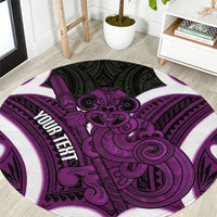 Waiporoporo Aotearoa Atua Tumatauenga Personalised Round Carpet Maori God Of War Tiki With Taiaha LT14 Purple - Polynesian Pride