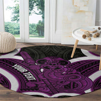Waiporoporo Aotearoa Atua Tumatauenga Personalised Round Carpet Maori God Of War Tiki With Taiaha LT14 - Polynesian Pride
