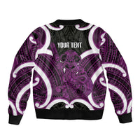Waiporoporo Aotearoa Atua Tumatauenga Personalised Sleeve Zip Bomber Jacket Maori God Of War Tiki With Taiaha LT14 - Polynesian Pride