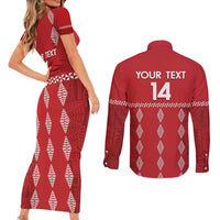 Custom Tonga Rugby 2024 Couples Matching Short Sleeve Bodycon Dress and Long Sleeve Button Shirt Go Champions Ikale Tahi Ngatu Pattern LT14 - Polynesian Pride