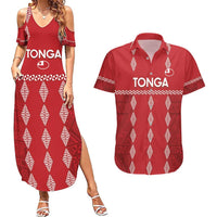 Custom Tonga Rugby 2024 Couples Matching Summer Maxi Dress and Hawaiian Shirt Go Champions Ikale Tahi Ngatu Pattern LT14 Red - Polynesian Pride