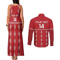 Custom Tonga Rugby 2024 Couples Matching Tank Maxi Dress and Long Sleeve Button Shirt Go Champions Ikale Tahi Ngatu Pattern LT14 - Polynesian Pride