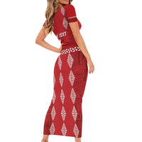 Custom Tonga Rugby 2024 Family Matching Short Sleeve Bodycon Dress and Hawaiian Shirt Go Champions Ikale Tahi Ngatu Pattern