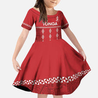 Custom Tonga Rugby 2024 Family Matching Summer Maxi Dress and Hawaiian Shirt Go Champions Ikale Tahi Ngatu Pattern LT14 Daughter's Dress Red - Polynesian Pride