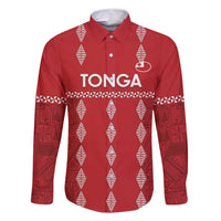 Custom Tonga Rugby 2024 Family Matching Summer Maxi Dress and Hawaiian Shirt Go Champions Ikale Tahi Ngatu Pattern LT14 Dad's Shirt - Long Sleeve Red - Polynesian Pride