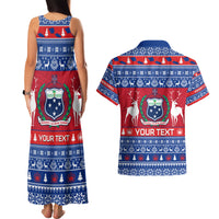Personalised Samoa Christmas Couples Matching Tank Maxi Dress and Hawaiian Shirt Samoan Coat Of Arms Manuia Le Kirisimas LT14 - Polynesian Pride