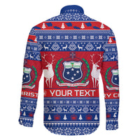 Personalised Samoa Christmas Family Matching Off Shoulder Long Sleeve Dress and Hawaiian Shirt Samoan Coat Of Arms Manuia Le Kirisimas LT14 - Polynesian Pride