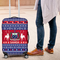 Personalised Samoa Christmas Luggage Cover Samoan Coat Of Arms Manuia Le Kirisimas LT14 Blue - Polynesian Pride