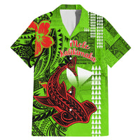 Personalised Hawaii Christmas Family Matching Mermaid Dress and Hawaiian Shirt Mele Kalikimaka Kakau Polynesian Shark Tattoo LT14 Dad's Shirt - Short Sleeve Green - Polynesian Pride