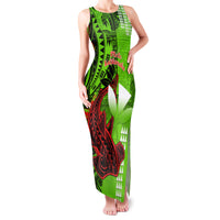 Personalised Hawaii Christmas Family Matching Tank Maxi Dress and Hawaiian Shirt Mele Kalikimaka Kakau Polynesian Shark Tattoo LT14 Mom's Dress Green - Polynesian Pride