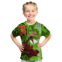 Personalised Hawaii Christmas Kid T Shirt Mele Kalikimaka Kakau Polynesian Shark Tattoo LT14 Green - Polynesian Pride