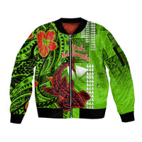 Personalised Hawaii Christmas Sleeve Zip Bomber Jacket Mele Kalikimaka Kakau Polynesian Shark Tattoo LT14 Unisex Green - Polynesian Pride