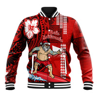 Personalised Hawaii Christmas Baseball Jacket Mele Kalikimaka Surfing Santa Claus LT14 Unisex Red - Polynesian Pride