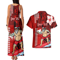 Personalised Hawaii Christmas Couples Matching Tank Maxi Dress and Hawaiian Shirt Mele Kalikimaka Surfing Santa Claus LT14 - Polynesian Pride