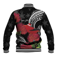 Personalized Mele Kalikimaka Hawaii Baseball Jacket I'iwi Bird With Ohia Lehua - Black Color LT14 - Polynesian Pride