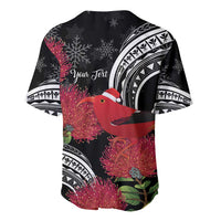 Personalized Mele Kalikimaka Hawaii Baseball Jersey I'iwi Bird With Ohia Lehua - Black Color