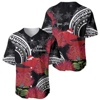 Personalized Mele Kalikimaka Hawaii Baseball Jersey I'iwi Bird With Ohia Lehua - Black Color