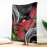 Personalized Mele Kalikimaka Hawaii Blanket I'iwi Bird With Ohia Lehua - Black Color LT14 - Polynesian Pride