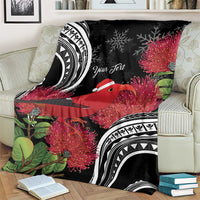 Personalized Mele Kalikimaka Hawaii Blanket I'iwi Bird With Ohia Lehua - Black Color LT14 - Polynesian Pride