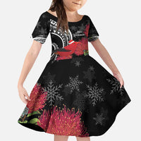 Personalized Mele Kalikimaka Hawaii Family Matching Mermaid Dress and Hawaiian Shirt I'iwi Bird With Ohia Lehua - Black Color