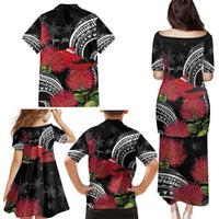 Personalized Mele Kalikimaka Hawaii Family Matching Puletasi and Hawaiian Shirt I'iwi Bird With Ohia Lehua - Black Color