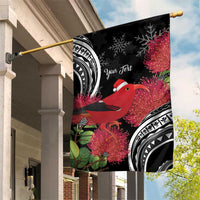 Personalized Mele Kalikimaka Hawaii Garden Flag I'iwi Bird With Ohia Lehua - Black Color LT14 House Flag Black - Polynesian Pride
