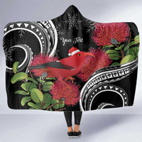 Personalized Mele Kalikimaka Hawaii Hooded Blanket I'iwi Bird With Ohia Lehua - Black Color LT14 One Size Black - Polynesian Pride