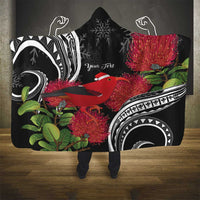 Personalized Mele Kalikimaka Hawaii Hooded Blanket I'iwi Bird With Ohia Lehua - Black Color LT14 - Polynesian Pride