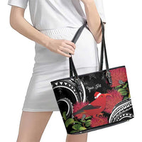 Personalized Mele Kalikimaka Hawaii Leather Tote Bag I'iwi Bird With Ohia Lehua - Black Color LT14 - Polynesian Pride