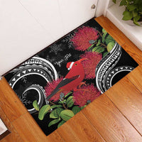 Personalized Mele Kalikimaka Hawaii Rubber Doormat I'iwi Bird With Ohia Lehua - Black Color LT14 - Polynesian Pride