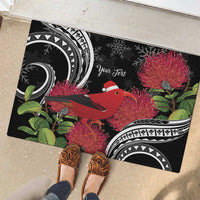 Personalized Mele Kalikimaka Hawaii Rubber Doormat I'iwi Bird With Ohia Lehua - Black Color LT14 - Polynesian Pride