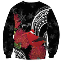 Personalized Mele Kalikimaka Hawaii Sweatshirt I'iwi Bird With Ohia Lehua - Black Color LT14 - Polynesian Pride