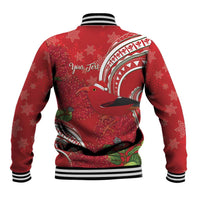Personalized Mele Kalikimaka Hawaii Baseball Jacket I'iwi Bird With Ohia Lehua - Red Color LT14 - Polynesian Pride