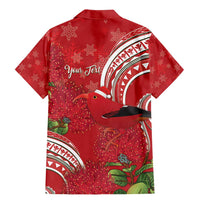 Personalized Mele Kalikimaka Hawaii Family Matching Mermaid Dress and Hawaiian Shirt I'iwi Bird With Ohia Lehua - Red Color
