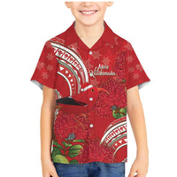 Personalized Mele Kalikimaka Hawaii Family Matching Mermaid Dress and Hawaiian Shirt I'iwi Bird With Ohia Lehua - Red Color