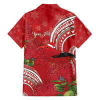 Personalized Mele Kalikimaka Hawaii Family Matching Off Shoulder Short Dress and Hawaiian Shirt I'iwi Bird With Ohia Lehua - Red Color