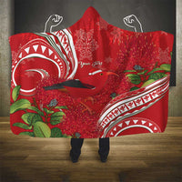 Personalized Mele Kalikimaka Hawaii Hooded Blanket I'iwi Bird With Ohia Lehua - Red Color LT14 - Polynesian Pride