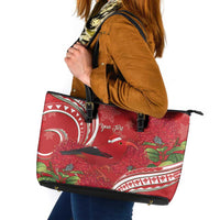 Personalized Mele Kalikimaka Hawaii Leather Tote Bag I'iwi Bird With Ohia Lehua - Red Color LT14 Red - Polynesian Pride